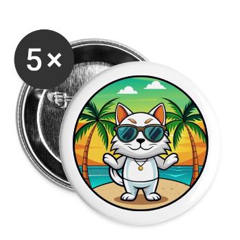 Japanische Bobtail Katzenrasse Cartoon Sonnenbrille Strand - Buttons groß 56 mm (5er Pack) - Weiß - Vorne