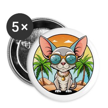 Devon Rex Cat Breed Cartoon Sunglasses Beach - Buttons large 2.2''/56 mm (5-pack) - white - Front