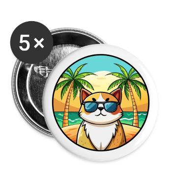 Exotique Shorthair Cat Breed Cartoon Sunglass Beach - Lot de 5 grands badges (56 mm) - blanc - Devant