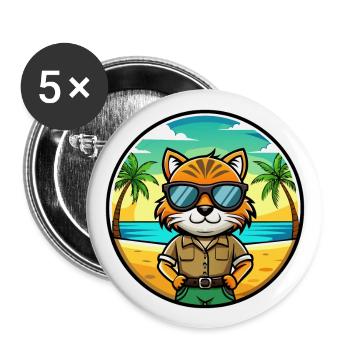Highlander Cat Breed Cartoon Sunglasses Beach - Buttons large 2.2''/56 mm (5-pack) - white - Front