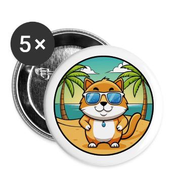 Hosico Cat Breed Cartoon Lunettes de soleil Beach - Lot de 5 grands badges (56 mm) - blanc - Devant