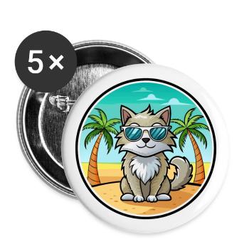 Laperm Cat Breed Cartoon Lunettes de soleil Beach - Lot de 5 grands badges (56 mm) - blanc - Devant