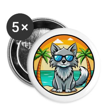 Nebelung Lunettes de soleil de dessin animé de race de chat plage - Lot de 5 grands badges (56 mm) - blanc - Devant