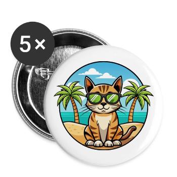 Ocicat Cat Breed Cartoon Sunglasses Beach - Buttons large 2.2''/56 mm (5-pack) - white - Front