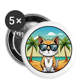 Siamese Shorthair Cat Breed Cartoon Sunglass Beach - Buttons large 2.2''/56 mm (5-pack) - white - Front