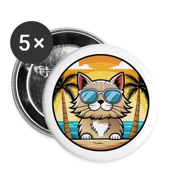 Selkirk Rex Katzenrasse Cartoon Sonnenbrille Strand - Buttons groß 56 mm (5er Pack) - Weiß - Vorne