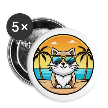 Lunettes de soleil de race de chat persan de dessin animé plage - Lot de 5 grands badges (56 mm) - blanc - Devant