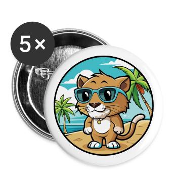 Bébé Chat Race Dessin Animé Lunettes De Soleil Plage - Lot de 5 grands badges (56 mm) - blanc - Devant