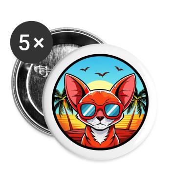 Rote Devon Rex Katzenrasse Cartoon Sonnenbrille Strand - Buttons groß 56 mm (5er Pack) - Weiß - Vorne