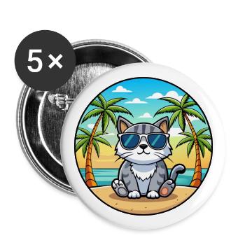Scottish Fold Cat Breed Cartoon Lunettes de soleil Beach - Lot de 5 grands badges (56 mm) - blanc - Devant