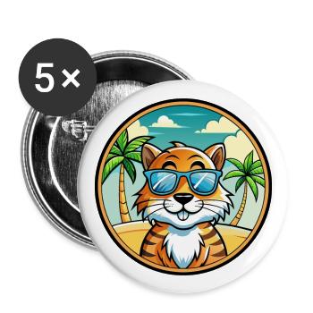 Tiger Cat Breed Cartoon Sunglasses Beach - Buttons large 2.2''/56 mm (5-pack) - white - Front