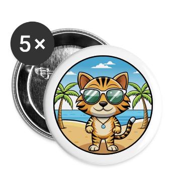 Toyger Katze Rasse Cartoon Kawaii Sonnenbrille Strand - Buttons groß 56 mm (5er Pack) - Weiß - Vorne