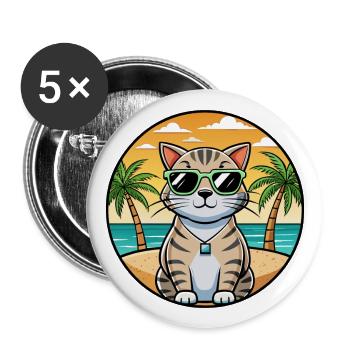 Scottish Fold Shorthair Cat Breed Cartoon Beach - Lot de 5 grands badges (56 mm) - blanc - Devant