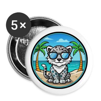 Léopard des neiges bébé chat race dessin animé lunettes de soleil plage - Lot de 5 grands badges (56 mm) - blanc - Devant
