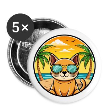 Chat birman race dessin animé lunettes de soleil plage - Lot de 5 grands badges (56 mm) - blanc - Devant