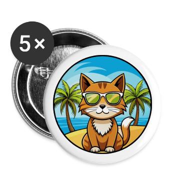 Havanna Braun Katze Rasse Cartoon Sonnenbrille Strand - Buttons groß 56 mm (5er Pack) - Weiß - Vorne