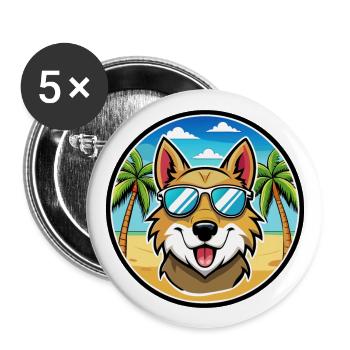 Aidi Chien Race Dessin Animé Lunettes De Soleil Plage - Lot de 5 grands badges (56 mm) - blanc - Devant