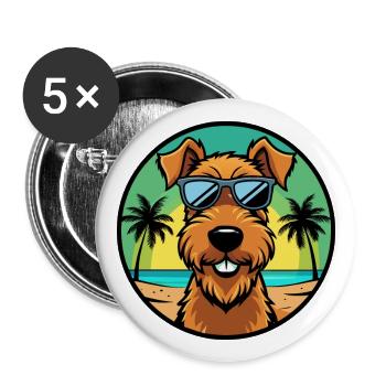 Airedale Terrier Hunderasse Cartoon Sonnenbrille Strand - Buttons groß 56 mm (5er Pack) - Weiß - Vorne