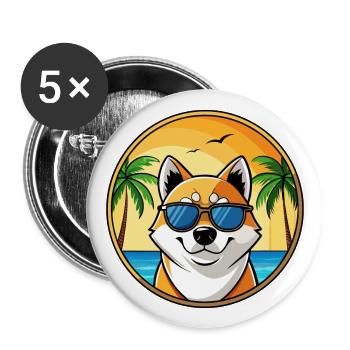 American Akita Hunderasse Cartoon Sonnenbrille Strand - Buttons groß 56 mm (5er Pack) - Weiß - Vorne