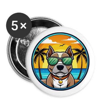 American Pitbull Terrier Chien Race Dessin Animé Plage - Lot de 5 grands badges (56 mm) - blanc - Devant