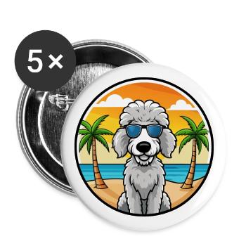 Bedlington Terrier Hunderasse Cartoon Sonnenbrille - Buttons groß 56 mm (5er Pack) - Weiß - Vorne