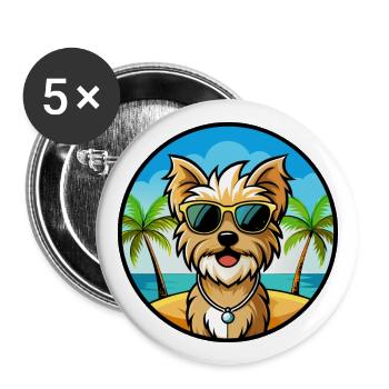 Bichon Yorkie Chien Race Dessin Animé Lunettes De Soleil Plage - Lot de 5 grands badges (56 mm) - blanc - Devant