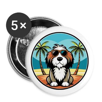 Basset Griffon Vendéen Hunderasse Cartoon Beach - Buttons groß 56 mm (5er Pack) - Weiß - Vorne