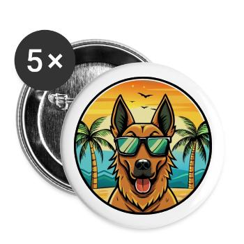 Belgian Shepherd Dog Breed Cartoon Sunglass Beach - Buttons large 2.2''/56 mm (5-pack) - white - Front