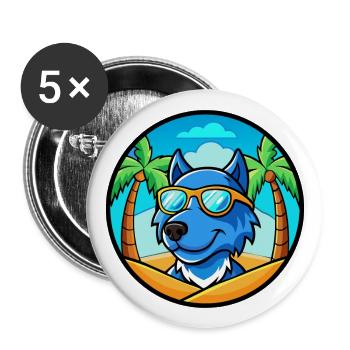 Lunettes de soleil de dessin animé de race de chien en dentelle bleue plage - Lot de 5 grands badges (56 mm) - blanc - Devant