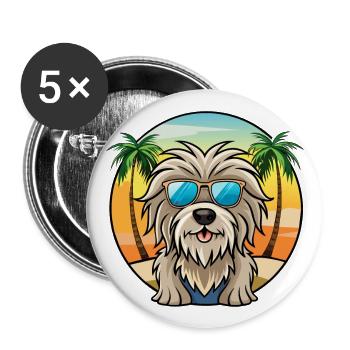 Bergamasco Schäferhund Rasse Cartoon Sonnenbrille Strand - Buttons groß 56 mm (5er Pack) - Weiß - Vorne