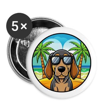 Noir Et Tan Coonhound Race Chien Dessin Animé Plage - Lot de 5 grands badges (56 mm) - blanc - Devant