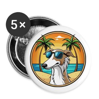 Barsoi Hund Rasse Cartoon Sonnenbrille Strand - Buttons groß 56 mm (5er Pack) - Weiß - Vorne