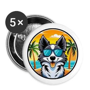 Border Collie Hunderasse Cartoon Sonnenbrille Strand - Buttons groß 56 mm (5er Pack) - Weiß - Vorne