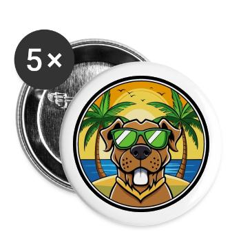 Brasilianische Dogge Hunderasse Cartoon Sonnenbrille Strand - Buttons groß 56 mm (5er Pack) - Weiß - Vorne