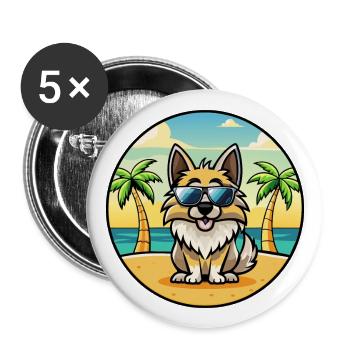Chien de berger croate race dessin animé lunettes de soleil plage - Lot de 5 grands badges (56 mm) - blanc - Devant
