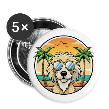 Chien de berger catalan race dessin animé lunettes de soleil plage - Lot de 5 grands badges (56 mm) - blanc - Devant