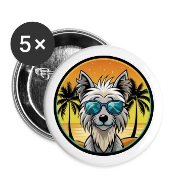Chinesische Schopfhunderasse Cartoon Sonnenbrille Strand - Buttons groß 56 mm (5er Pack) - Weiß - Vorne