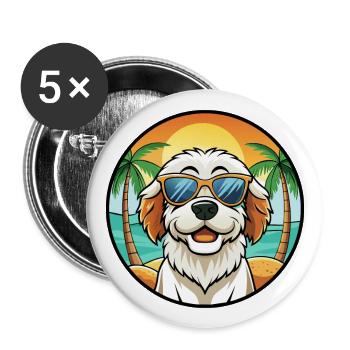 Clumber Spaniel Hunderasse Cartoon Sonnenbrille Strand - Buttons groß 56 mm (5er Pack) - Weiß - Vorne