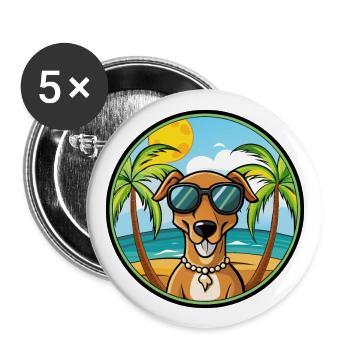Kretischer Hund Hund Rasse Cartoon Sonnenbrille Strand - Buttons groß 56 mm (5er Pack) - Weiß - Vorne