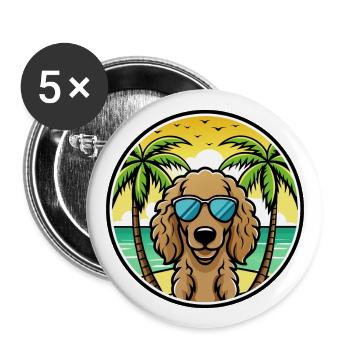 Curly Coated Retriever Dog Breed Cartoon Beach - Buttons large 2.2''/56 mm (5-pack) - white - Front