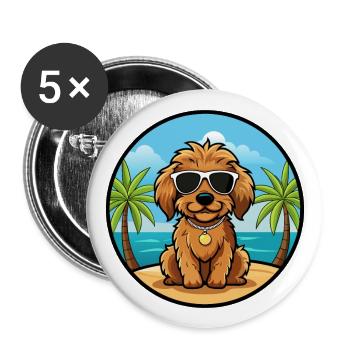 Cockapoo Chien Race Dessin Animé Lunettes De Soleil Plage - Lot de 5 grands badges (56 mm) - blanc - Devant
