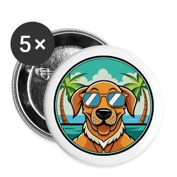 Dänische Broholmer Hunderasse Cartoon Sonnenbrille Strand - Buttons groß 56 mm (5er Pack) - Weiß - Vorne