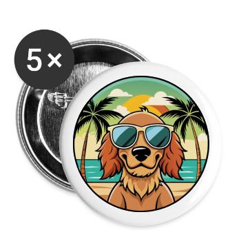 Field Spaniel Hund Rasse Cartoon Sonnenbrille Strand - Buttons groß 56 mm (5er Pack) - Weiß - Vorne