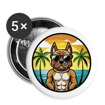 Deutscher Boxer Hund Rasse Cartoon Sonnenbrille Strand - Buttons groß 56 mm (5er Pack) - Weiß - Vorne