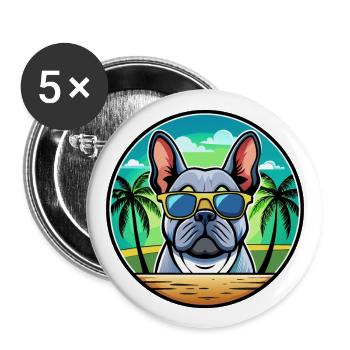 French Bulldog Breed Cartoon Sunglasses Beach - Buttons large 2.2''/56 mm (5-pack) - white - Front