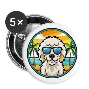 Ungarischer Kuvasz Hund Rasse Cartoon Sonnenbrille Strand - Buttons groß 56 mm (5er Pack) - Weiß - Vorne