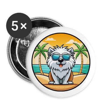 Himalaya Schäferhund Rasse Cartoon Sonnenbrille Strand - Buttons groß 56 mm (5er Pack) - Weiß - Vorne