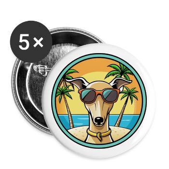 Italian Greyhound Dog Breed Cartoon Sunglass Beach - Buttons large 2.2''/56 mm (5-pack) - white - Front