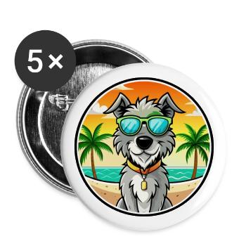 Irischer Wolfshund Hunderasse Cartoon Sonnenbrille Strand - Buttons groß 56 mm (5er Pack) - Weiß - Vorne