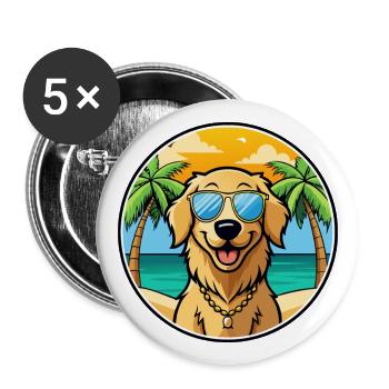 Golden Retriever Dog Breed Cartoon Sunglass Beach - Buttons large 2.2''/56 mm (5-pack) - white - Front